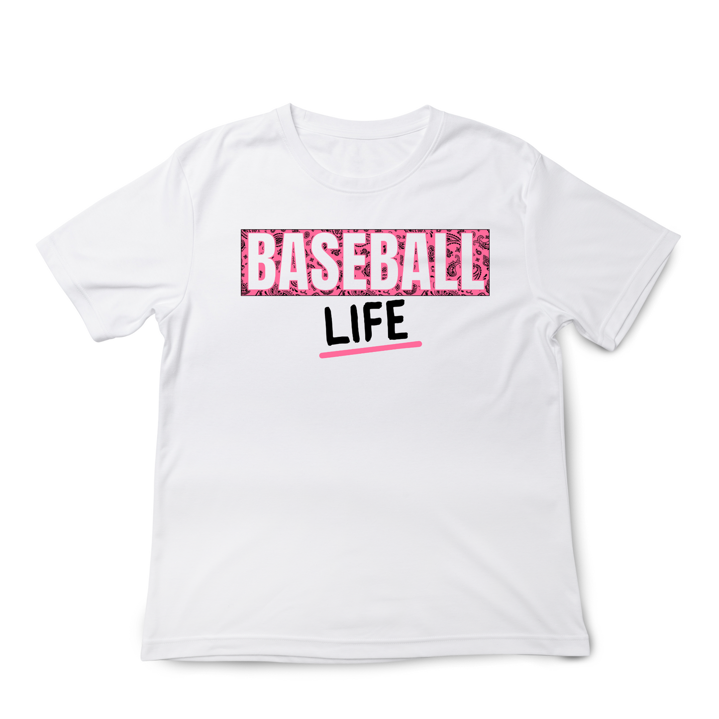 Paisley Baseball Life T-shirt - White & Pink