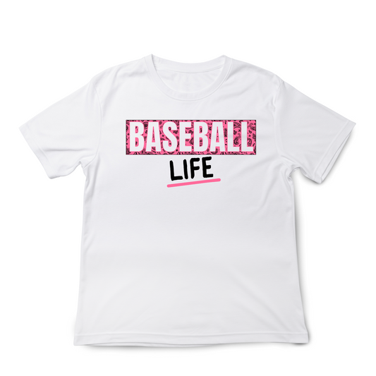 Paisley Baseball Life T-shirt - White & Pink