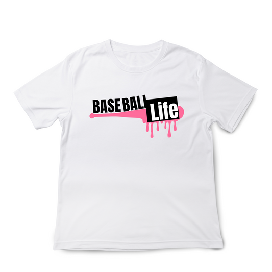 Drip Baseball Life Bat T-shirt - White & Pink