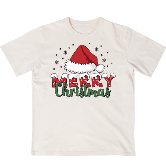 Merry Christmas santa hat and snowflakes - T-shirt